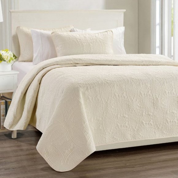 🌟New🌟Millano Chambrey  3 Piece Quilt Set Ivory - Picture 1 of 7